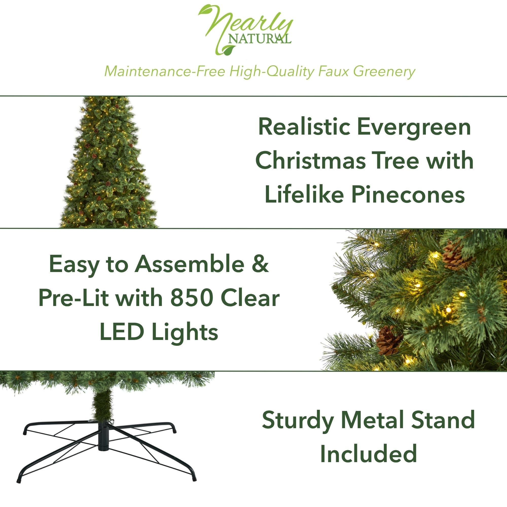 10ft. Pre-Lit White Mountain Pine & Pinecones Artificial Christmas Tree with Clear LED Lights